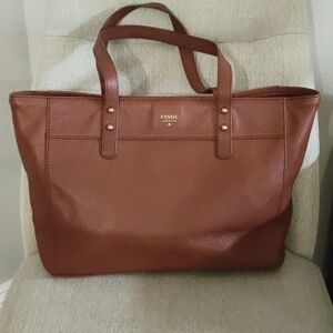 Fossil Brown Leather Tote Bag